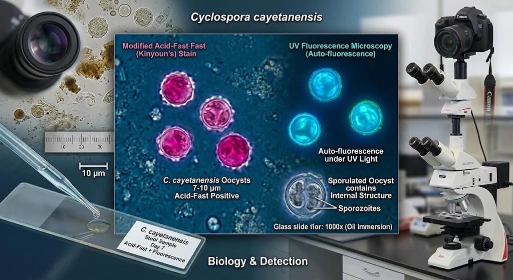 Cyclospora cayetanensis: Biology, Oocyst Detection Methods, and Laboratory Research Approaches